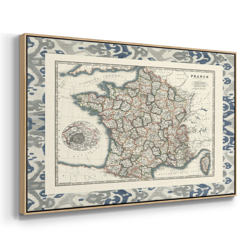 Carte frontalière de la France, H 25 po x l 37 po x P 2 po, Bois naturel