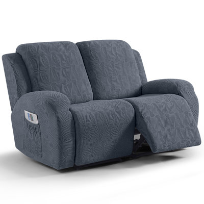 High Elasticity Recliner Loveseat Cover 2-Seat Sofa Cover 2-Pieces With Side Pockets Machine Washable