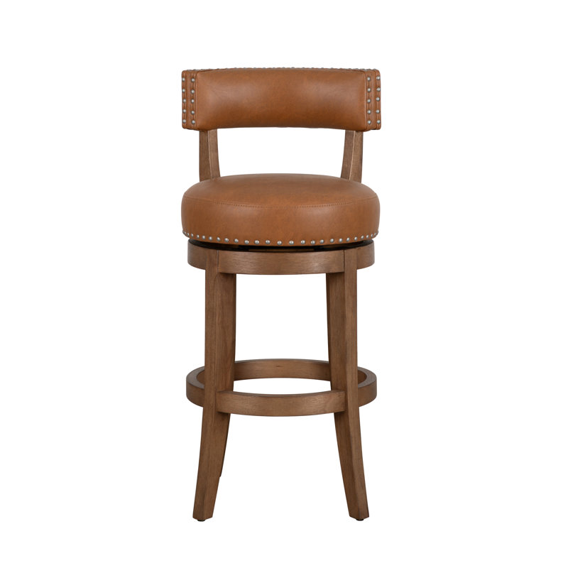 Tabouret de bar ou de bar à hauteur de comptoir pivotant en bois d'hévéa Gautreaux, Siège caramel / cadre brun clair