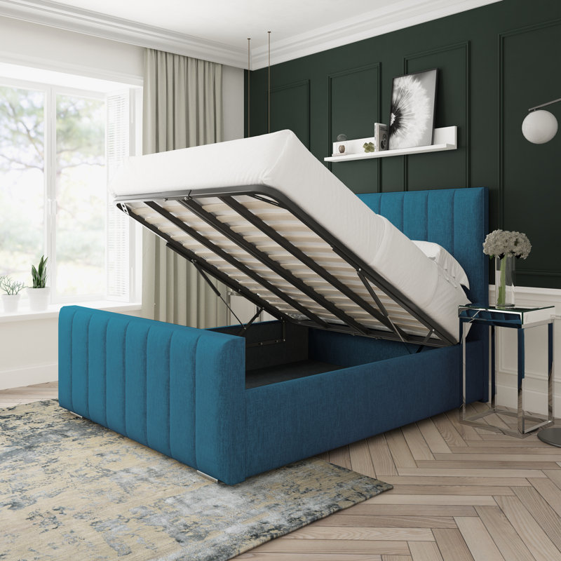 Oakley Chenille Upholstered Ottoman Bed Frame, Teal, Double (4'6)