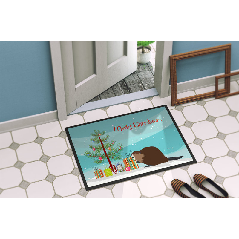 Tapis de porte pour l’extérieur antidérapant eurasian beaver christmas Diane, Rectangle 1 pi 6 po x 2 pi 3 po