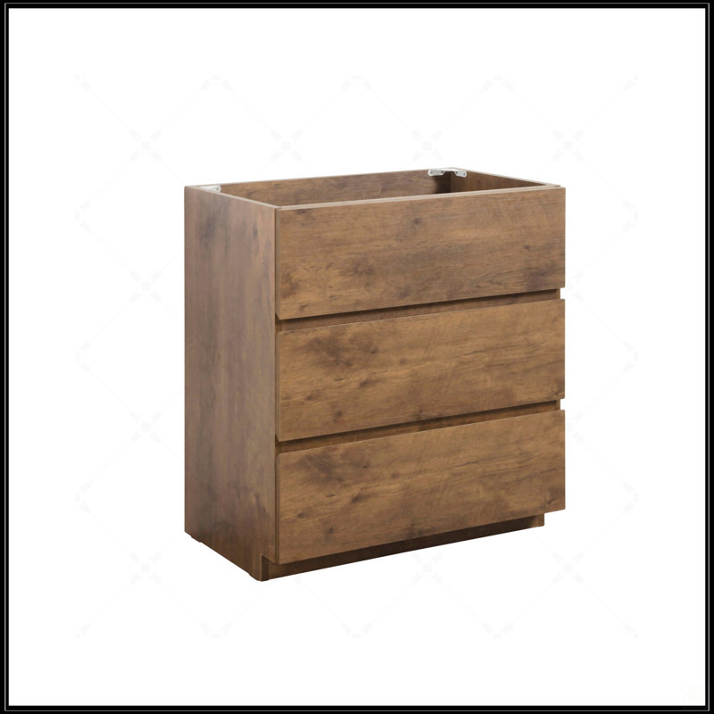 Armoire de plancher moderne en noyer avec trois tiroirs Alice-30F-105, pré-assemblée pour une installation facile et un rangement amélioré