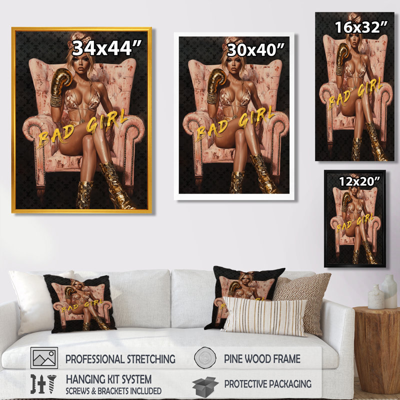 Décoration murale Bad Girl Rules, H 20 po x l 12 po, Cadre simple noir