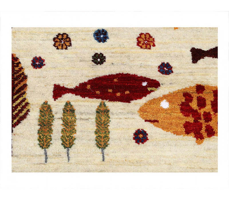 One-of-a-Kind 2'1"x3'1'' New Age Area Rug in Ivory/Red/Gold