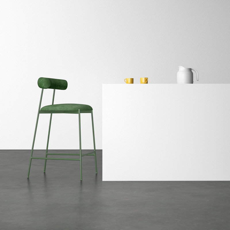 Geraldina Velvet Bar & Counter Stool, Counter Stool (25.4” Seat Height), Forest Green