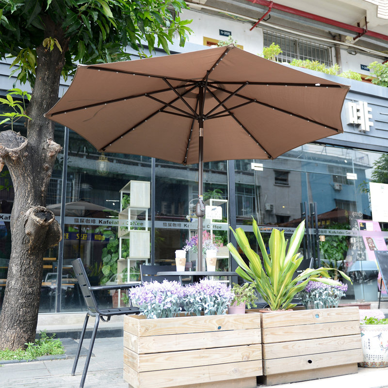 274.32cm Lighted Tilt Market Parasol, Brown