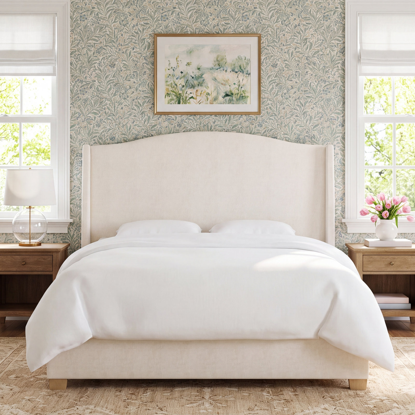 Allis Wingback Platform Bed, King, Classic Talc Linen