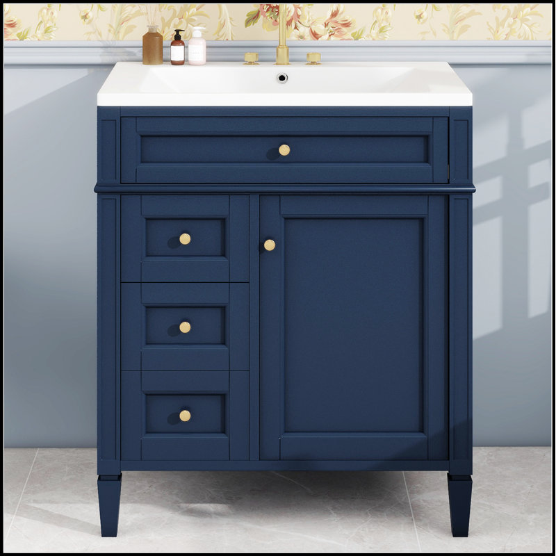 Meuble-lavabo moderne de 30 pouces avec lavabo supérieur et 2 tiroirs, solution de rangement élégante et fonctionnelle pour toute salle de bain.