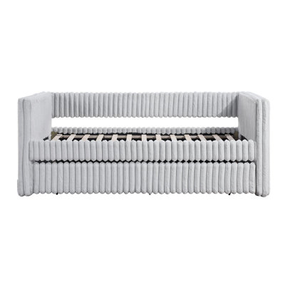 Corduroy Fabric Daybed with Trundle - 1pc Modern Luxury Home Furniture, Durable & Comfortable for Guest Room