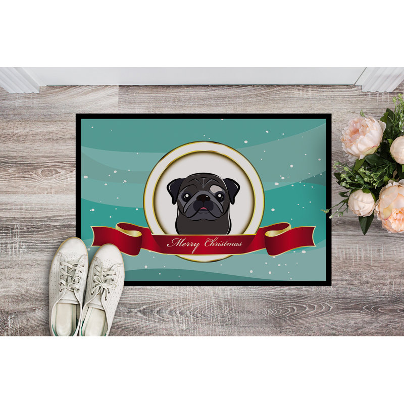 Tapis de porte pour l’extérieur antidérapant carlin merry christmas, Noir, Rectangle 1 pi 6 po x 2 pi 3 po
