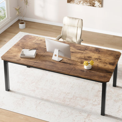 Industrial Rectangular Dining Table for 6-8 People, 78.7 Inch Long Modern Kitchen Dining Room Table, Sturdy Metal Frame Dining Table
