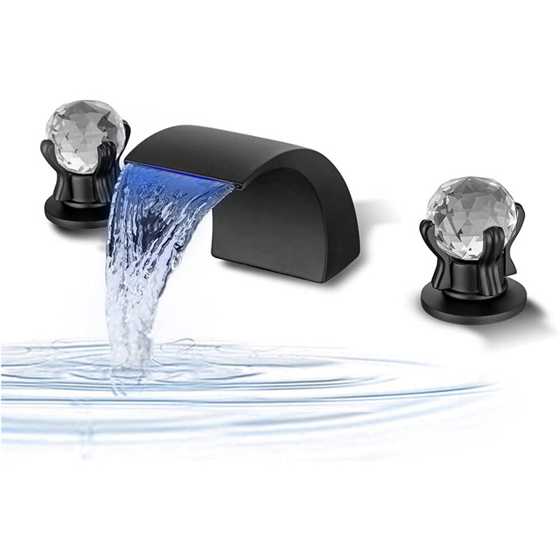 Robinet de lavabo de salle de bain à DEL à 3 trous à DEL avec cascade de lumière noire