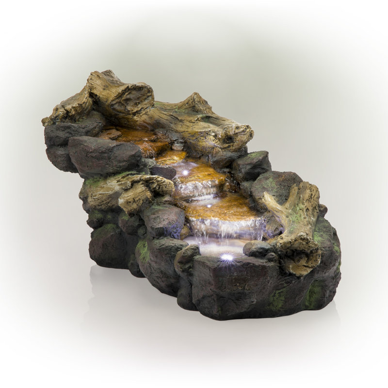 Outdoor Weather Resistant Fountain with Light, 19" H x 41" W x 18" D