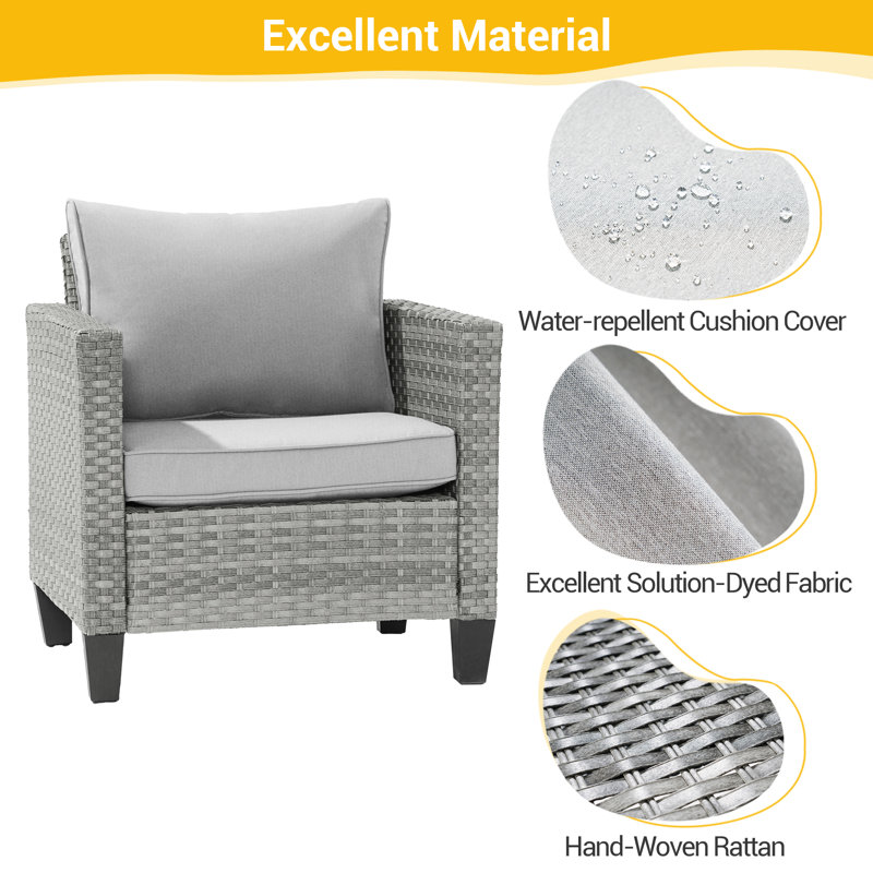 Avicia 5 - Person Patio Conversation Set with Cushions, Gray, Linen Gray