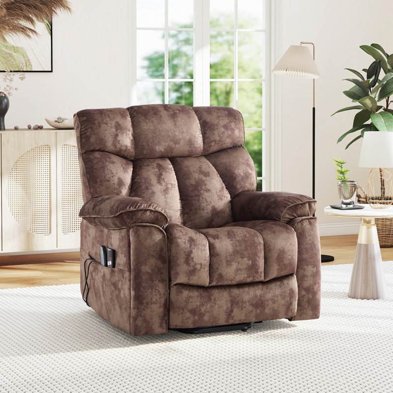 Fauteuil inclinable de massage chauffant de 39,76 po de largeur avec deux porte-gobelets cachés, deux télécommandes et un revêtement en microfibre