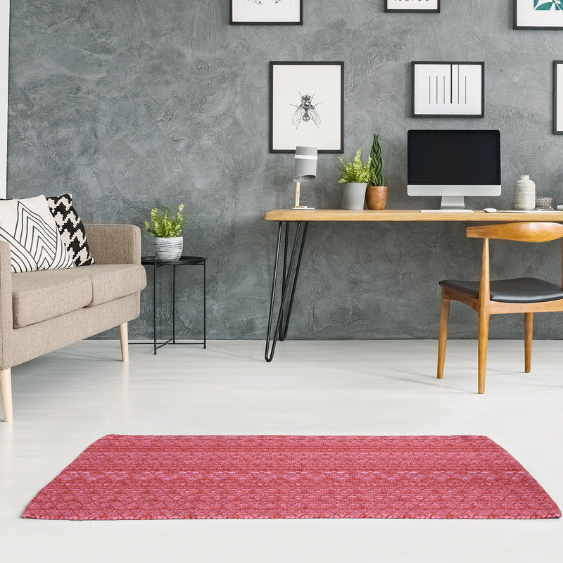 Tapis de zone rouge/rose fait main, Rectangle 5 pi x 7 pi