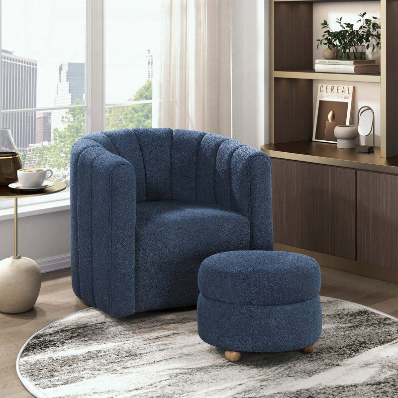Chaise pivotante moderne avec repose-pieds, tissu bouclé et support à ressorts