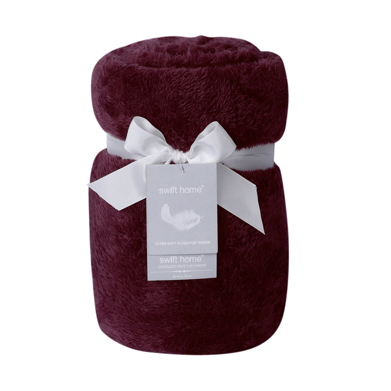 Jeté ultra pelucheux uni et pointe givrée, Rouge vin