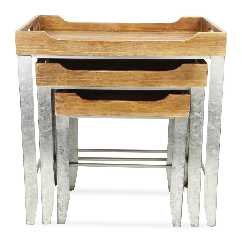 Proclus Solid Wood Tray Top Nesting Tables, Brown