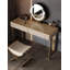 Table de coiffeuse moderne en bois massif multi-niveaux avec plateau en grain de bois de chêne et tabouret rembourré assorti