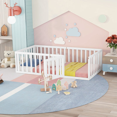 Wood Daybed Frame With Fence And Door