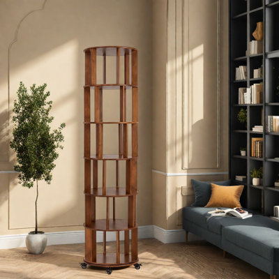 Bibliothèques rotatives, rangement mobile moderne en bois massif à 6 niveaux pour la maison