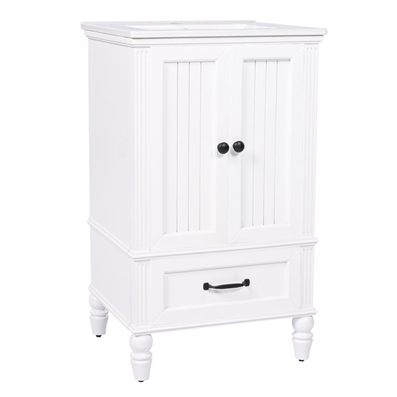Meuble-lavabo de 20 pouces avec lavabo, armoire, tiroir, butoir de porte magnétique et patins réglables pour les salles de bain modernes