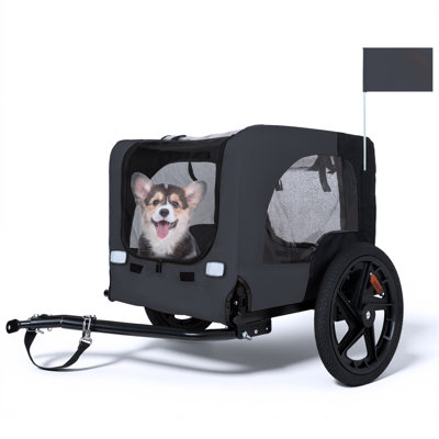Black+grey Outdoor Heavy-duty Collapsible Pet Bike Trailer – 16” All-terrain Wheels, Universal Hitch, Foldable Dog/cargo Carrier For 20”-29” Bikes