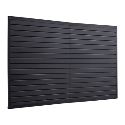 Panneau mural à lattes, 2,44 m x 1,22 m, panneau mural de garage en PVC à lattes modulaires, noir, facile à installer, réglable, avec système d'assemblage et découpe à faire soi-même, idéal pour le rangement et l'exposition.