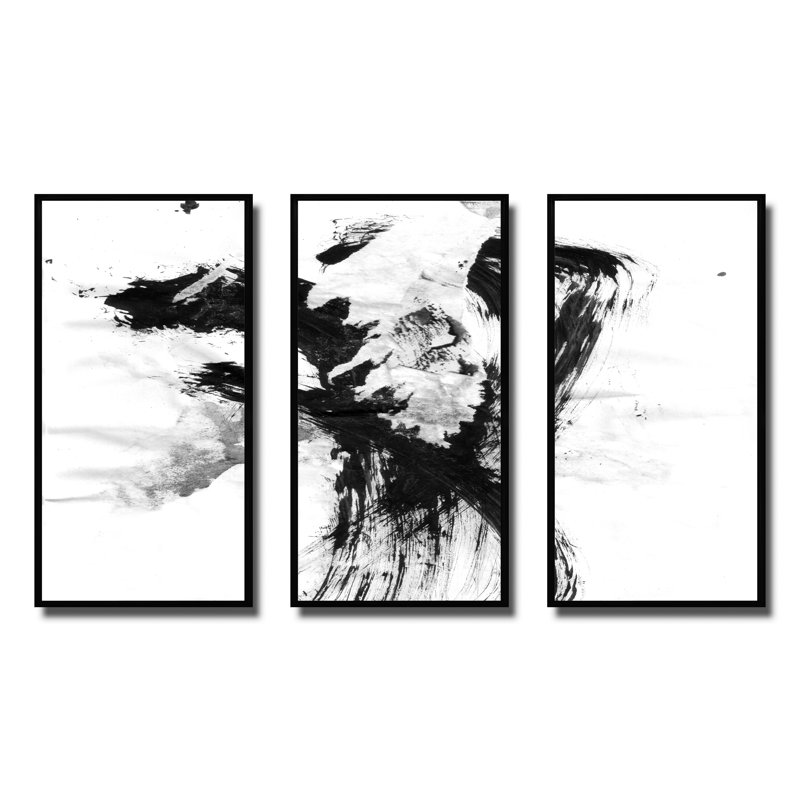 " Black Paint Stain " 3 - Pieces Painting Print, Black Framed, 28" H x 36" W x 1" D