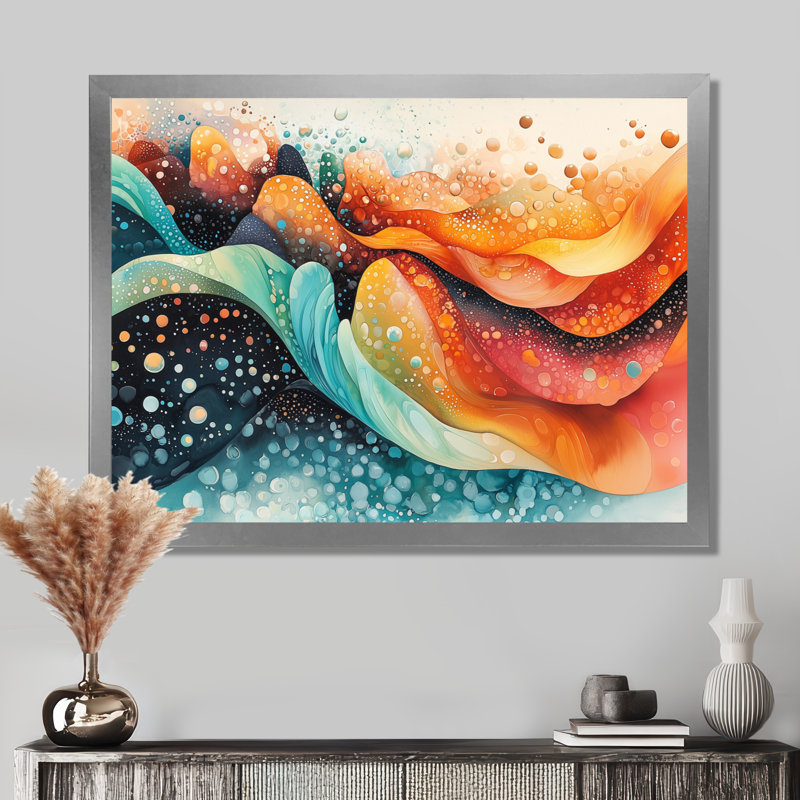 Abstrait flux temporel de couleurs de l'arc-en-ciel I - Art mural abstrait, H 34 po x l 44 po, Cadre simple, Argent argent