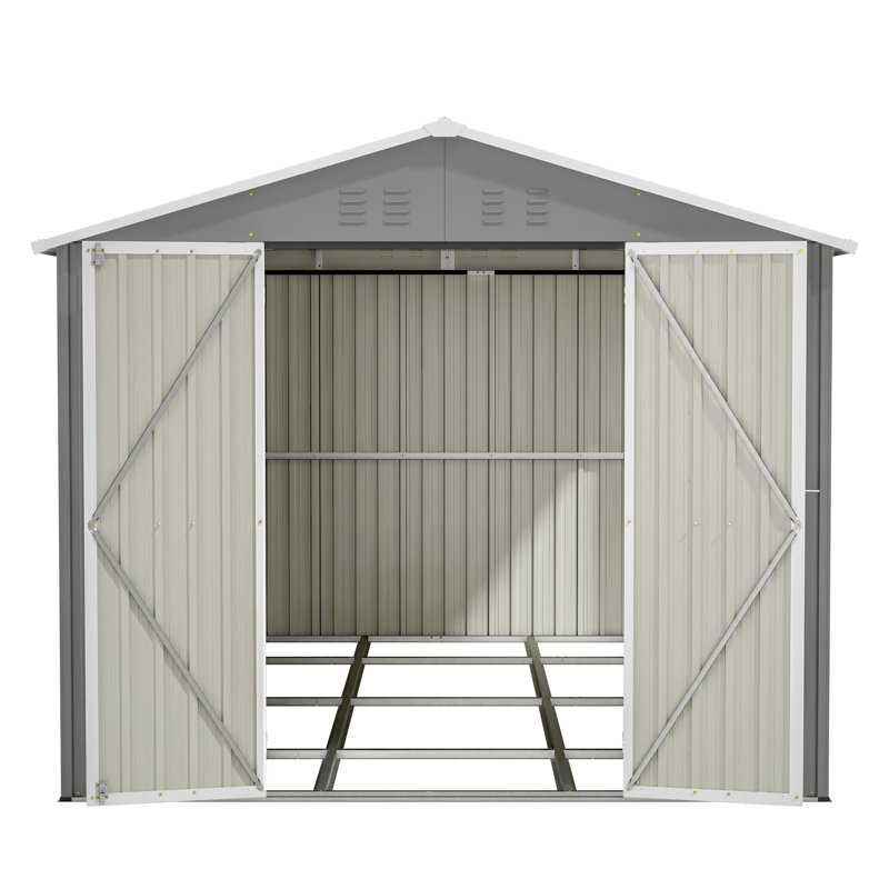 Remise de rangement extérieure 8 x 12 pi - Grand outil en métal avec cadre en aluminium et portes verrouillables pour la cour de jardin, avec beaucoup d'espace, portes doubles pratiques, conception pratique facile