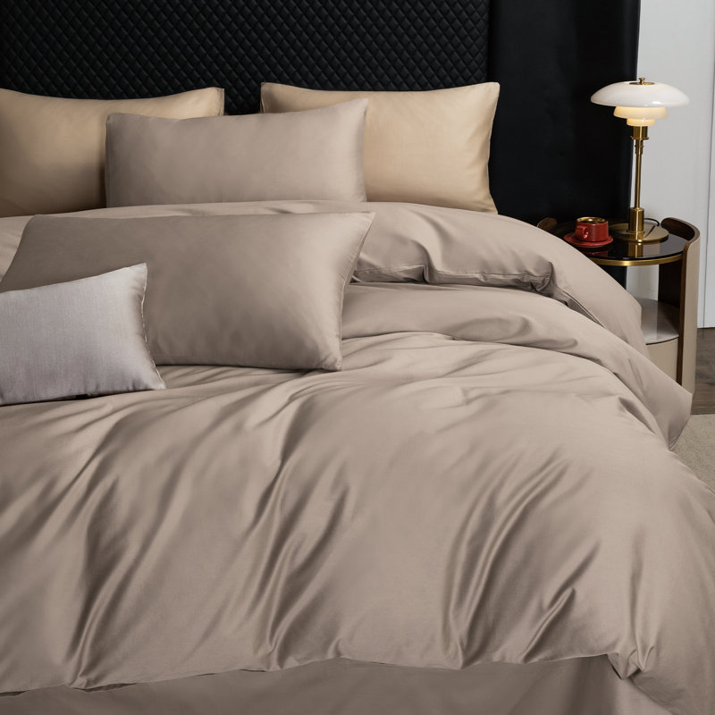 MooMee Duvet Cover Set Silky Sateen Look Luxury Sheen Zipper Closure & 8 Interior Ties 100% Long-Staple Cotton 600TC 