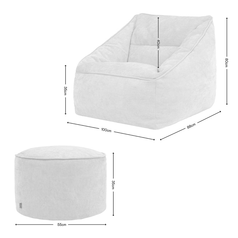 Natalia Armchair Bean Bag and Round Footstool, Grey, Chenille