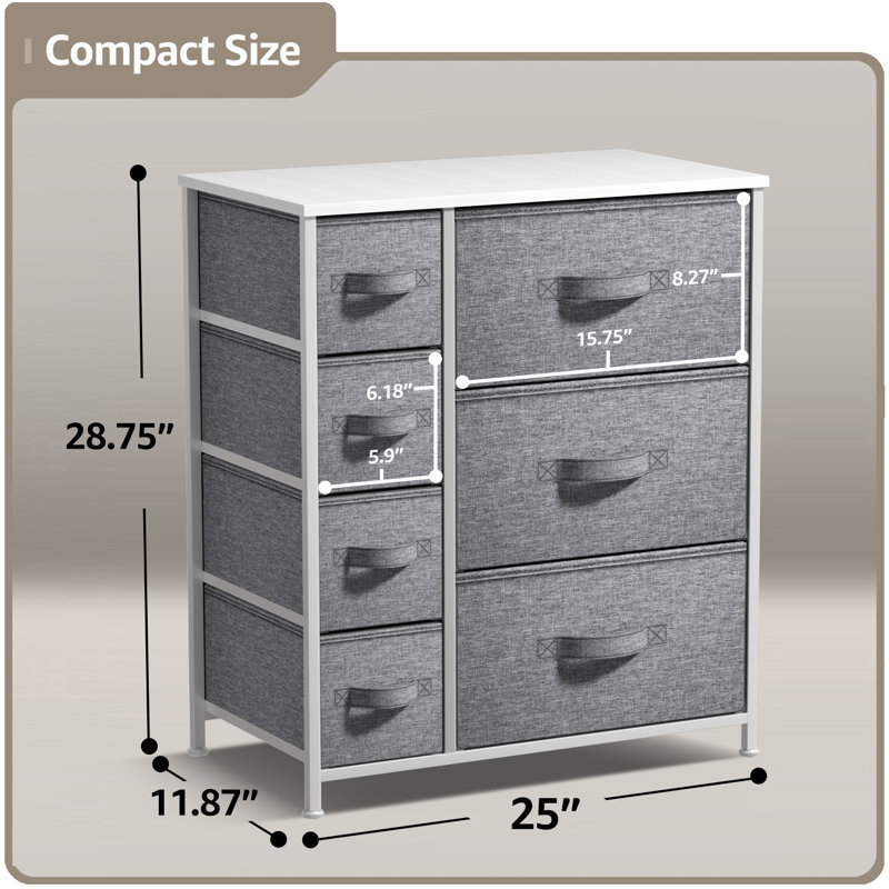 Sorbus Dresser with 7 Drawers - Storage Chest Organizer with Steel Frame, Wood Top, Handles, Fabric Bins, White, White/Gray