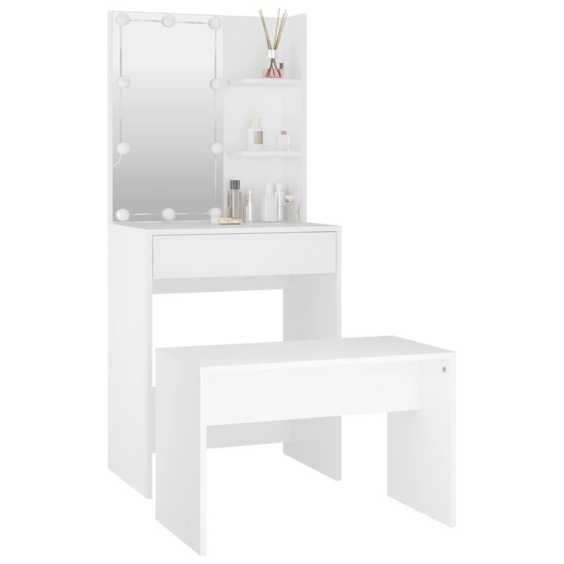 Itasha Dressing Table Set with LED Engineered Wood, White