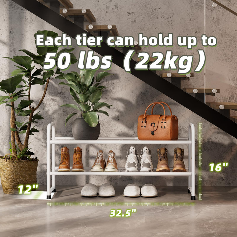  Range-chaussures à 2 niveaux 33 po de large, étagère à chaussures en maille métallique pour placard, empilable et réglable