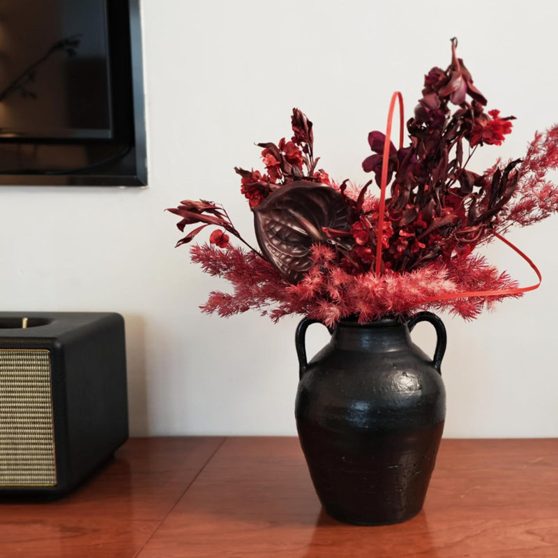 Vase en céramique noir fait à la main avec glacis craquelé - décor rustique antique pour le salon, l'entrée et le style Wabi-Sabi