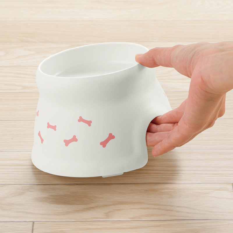 Small White and Pink Elevated Dog Bowl
