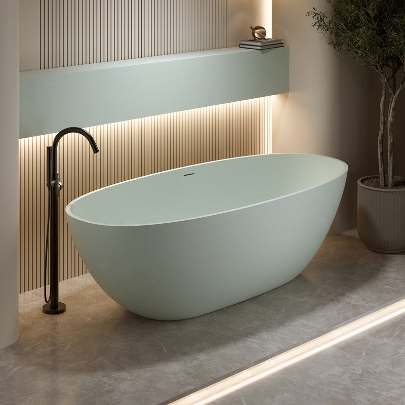 63'' Freestanding Solid Surface Bathtub, Turquoise , Ergonomic Design For A Relaxing Soak 63 - Inch Soaking Bathtub With Overflow, Easy To Maintain, Excellent Insulation