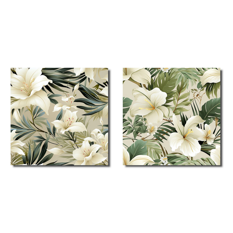 Doraville - Ensemble de 2 collages floraux carrés, Toile tendue, H 36 po x l 73 po