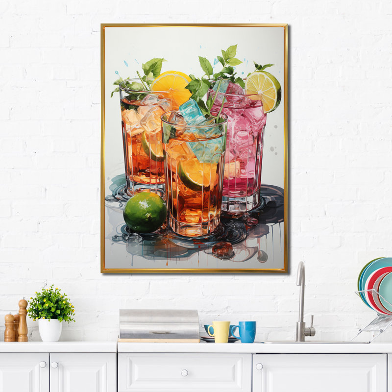 Hykeem Food Cocktail A Glamour I, H 44 po x l 34 po x P 1,5 po, Cadre flottant doré