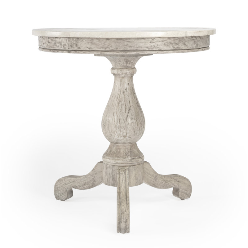 Danielle Marble 24" Pedestal Side Table, Rustic Gray