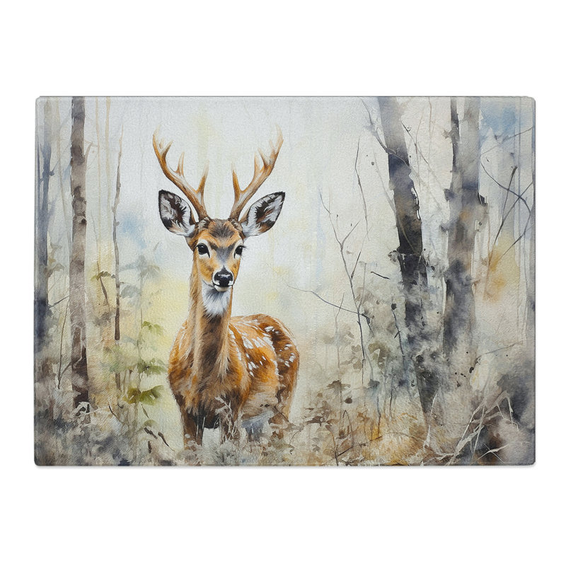 Deer Watercolour  Glass Chopping Board