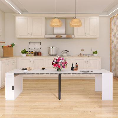 118.11" Multifunctional Extendable Rectangular Dining Table With Outlet And Storage