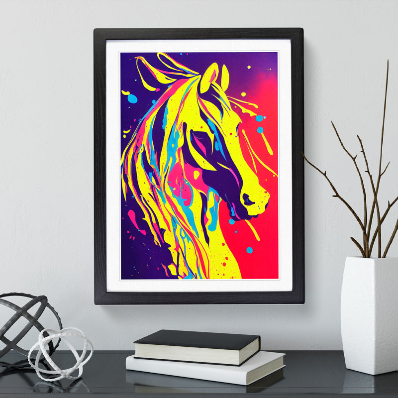XV1022-4092X Splashed Horse No.2 Abstract - Single Picture Frame Painting, Black, 64cm H x 46cm W x 2cm D