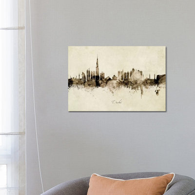Dubai Skyline by Michael Tompsett - Wrapped Canvas Painting