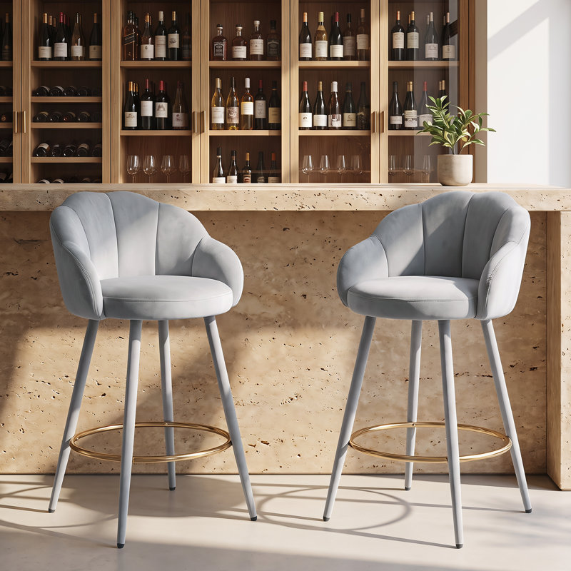 Upholstered Bar Stool with Iron Frame, Gray, 2