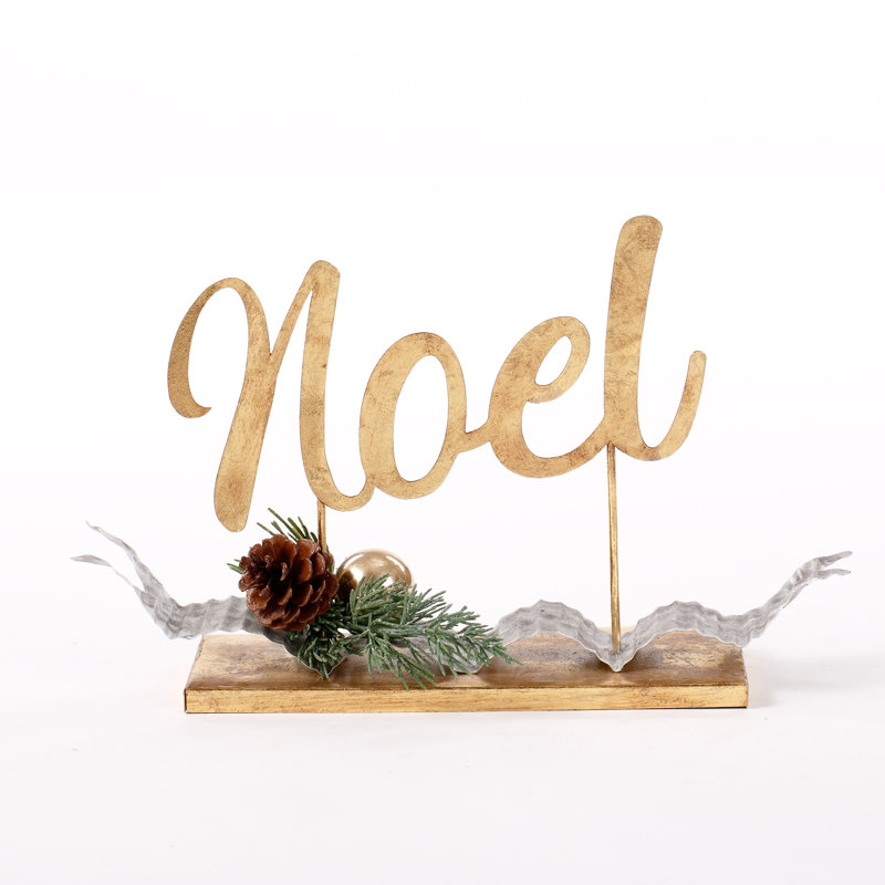 11" Gold and Silver Metal Noel Tabletop Sculpture
