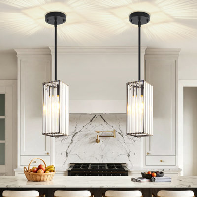 1-Light Modern Crystal Pendant Light, Adjustable Ceiling Hanging Fixture for Kitchen Island Hallway Dining Room